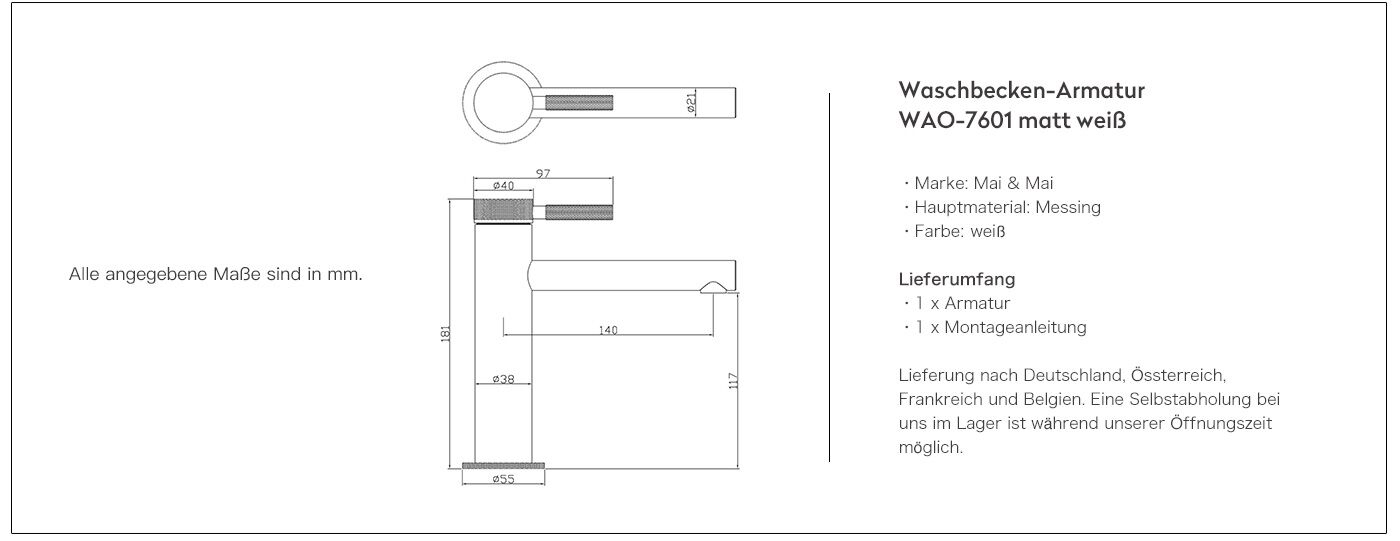 Wasserhahn Waschtischarmatur Weiß Waschbecken Einhebelmischer Belüfter